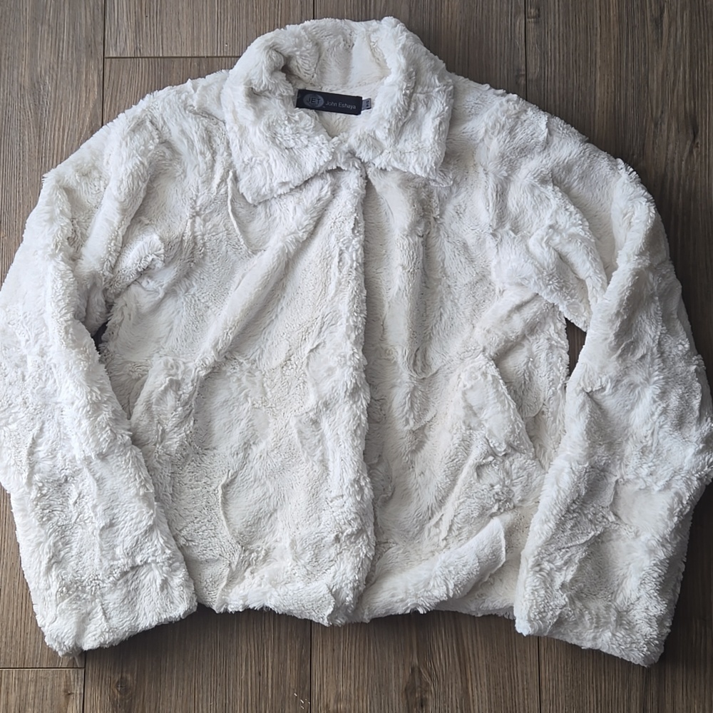 John Eshaya Faux Fur White Jacket